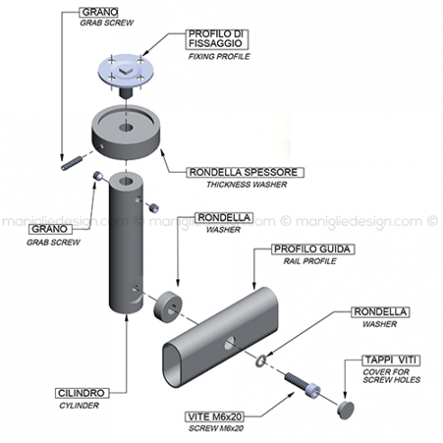 Kit per fissaggio a soffitto porta scorrevole in vetro ACV005