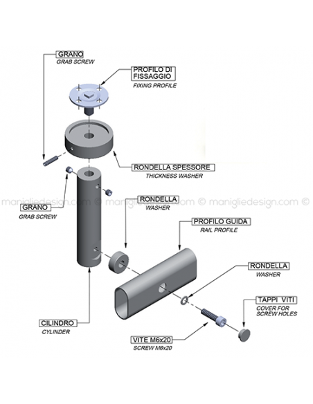 Kit per fissaggio a soffitto porta scorrevole in vetro ACV005