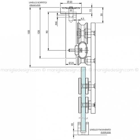 Kit per fissaggio a soffitto porta scorrevole in vetro ACV005