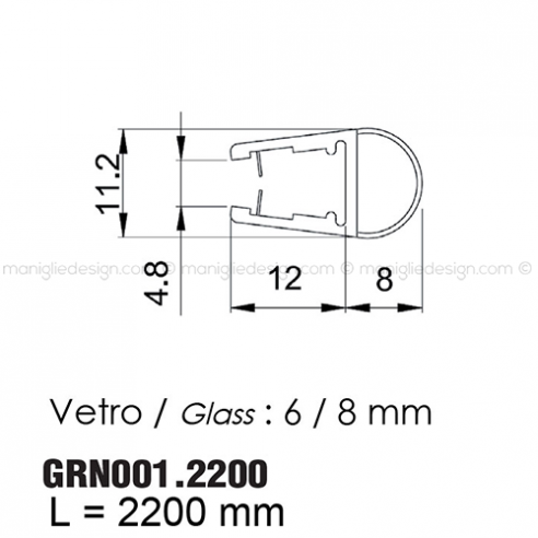 Guarnizione in PVC per vetro spessore 6-8 mm GRN001.2200