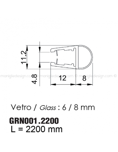 Guarnizione in PVC per vetro spessore 6-8 mm GRN001.2200
