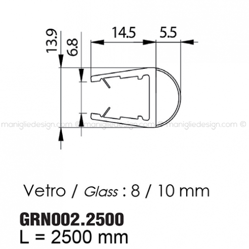 Guarnizione in PVC per vetro spessore 8-10 mm GRN002.2500