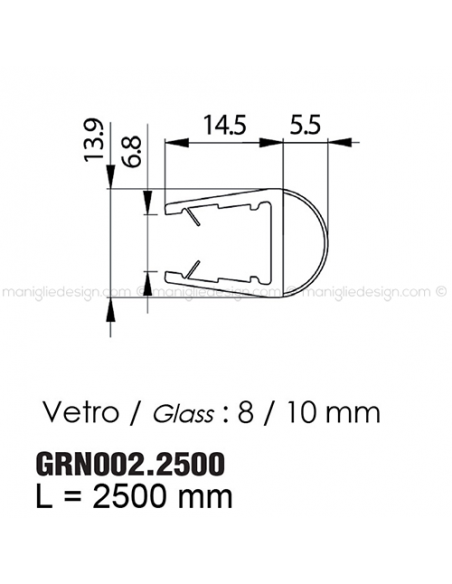 Guarnizione in PVC per vetro spessore 8-10 mm GRN002.2500