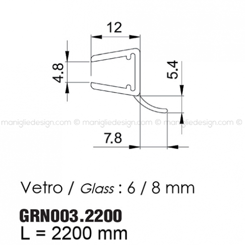 Guarnizione in PVC per vetro spessore 6-8 mm GRN003.2200