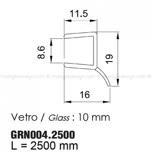 Guarnizione in PVC per vetro spessore 10 mm GRN004.2500