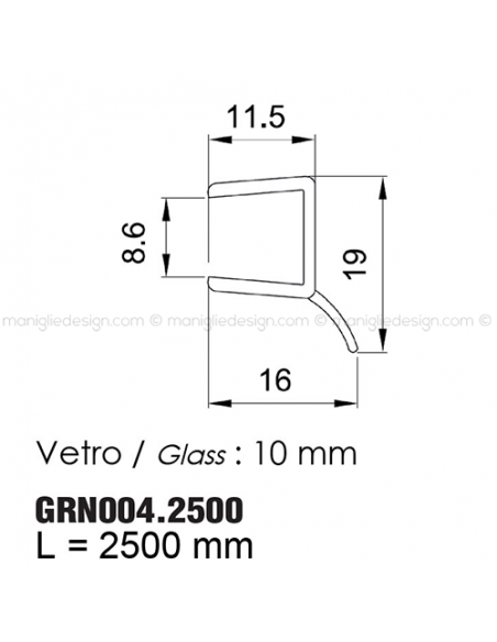 Guarnizione in PVC per vetro spessore 10 mm GRN004.2500