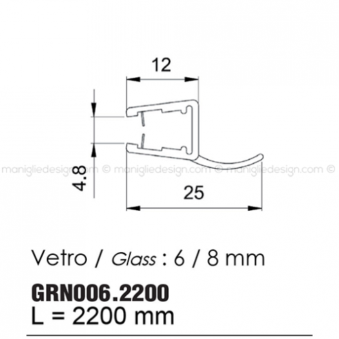 Guarnizione in PVC per vetro spessore 6-8 mm GRN006.2200