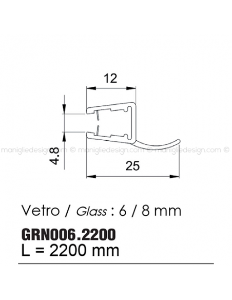 Guarnizione in PVC per vetro spessore 6-8 mm GRN006.2200