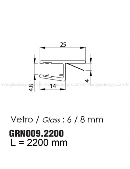 Guarnizione in PVC per vetro spessore 6-8 mm GRN009.2200