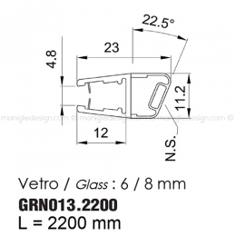 Guarnizione magnetica in PVC a 45 gradi per vetro spessore 6-8 mm GRN013.2200 2