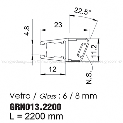 Guarnizione magnetica in PVC a 45 gradi per vetro spessore 6-8 mm GRN013.2200