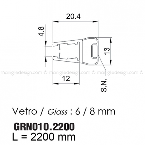 Guarnizione magnetica in PVC per vetro spessore 6-8 mm GRN010.2200