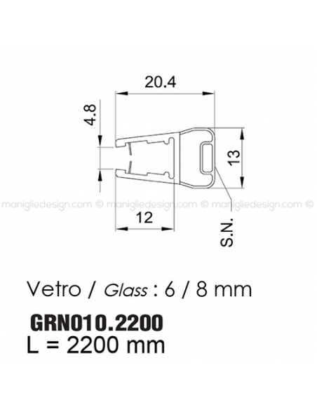 Guarnizione magnetica in PVC per vetro spessore 6-8 mm GRN010.2200
