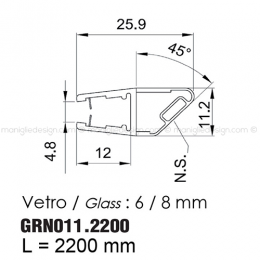 Guarnizione magnetica in PVC per vetro spessore 6-8 mm GRN011.2200 2