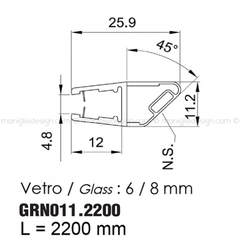 Guarnizione magnetica in PVC per vetro spessore 6-8 mm GRN011.2200