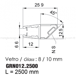 Guarnizione magnetica in PVC per vetro spessore 8-10 mm GRN012.2500 2