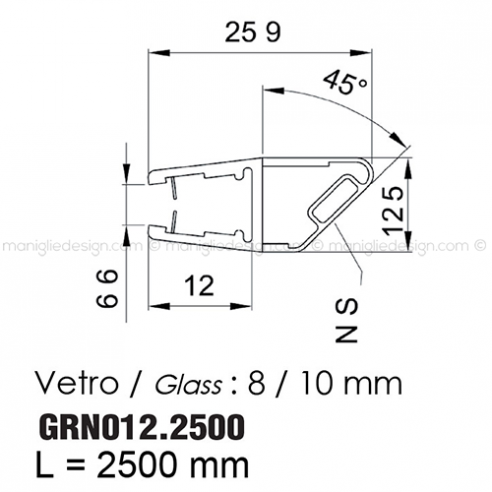 Guarnizione magnetica in PVC per vetro spessore 8-10 mm GRN012.2500