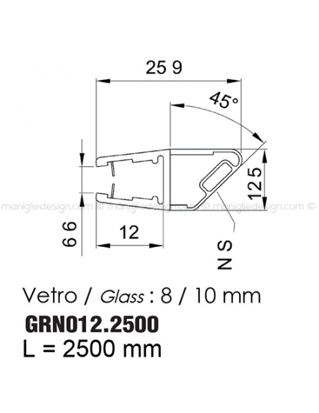 Guarnizione magnetica in PVC per vetro spessore 8-10 mm GRN012.2500
