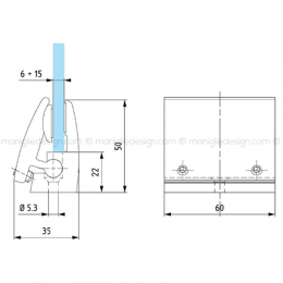 Morsetto a leva senza tacca nel vetro spessore 6-15 mm MRS001 2
