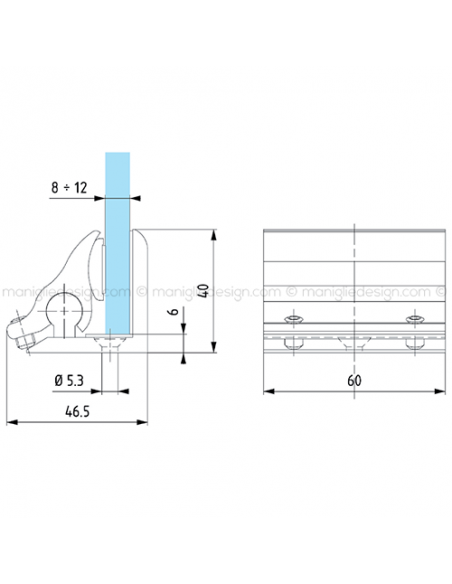 Morsetto a leva senza tacca nel vetro spessore 8-12 mm MRS003
