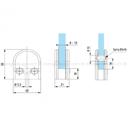 Morsetto tondo piccolo per vetro spessore 8-10 mm MRS005 2