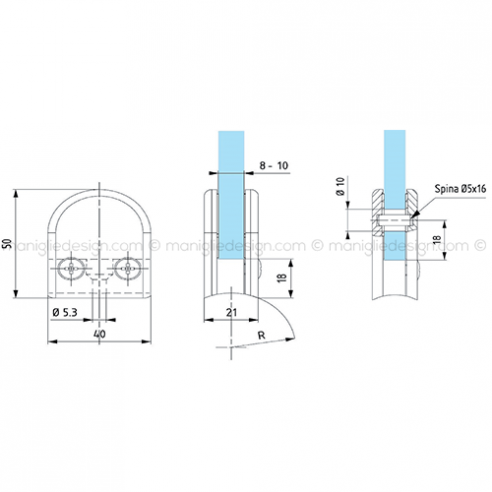 Morsetto tondo piccolo con base raggiata per vetro spessore 8-10 mm MRS006