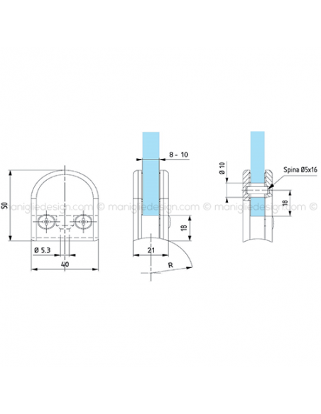 Morsetto tondo piccolo con base raggiata per vetro spessore 8-10 mm MRS006