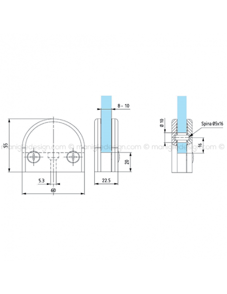 Morsetto tondo per vetro spessore 8-10 mm MRS007