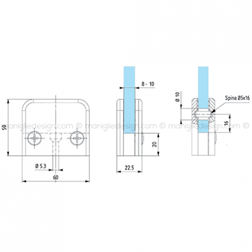 Morsetto rettangolare per vetro spessore 8-10 mm MRS009