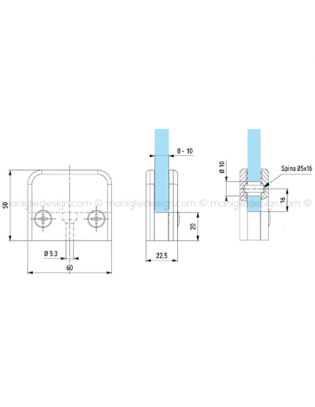 Morsetto rettangolare per vetro spessore 8-10 mm MRS009