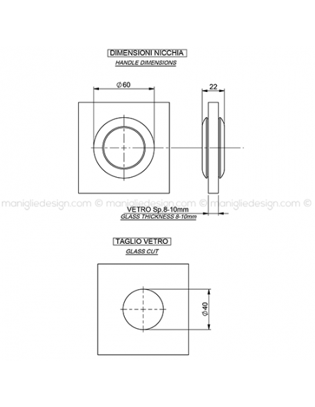 Nicchia diametro 60 mm h.9 mm per porta in vetro NVT601