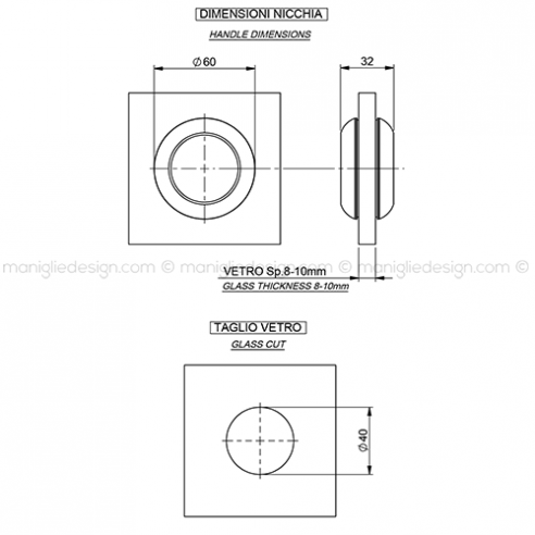 Nicchia diametro 60 mm h.13 mm per porta in vetro NVT602