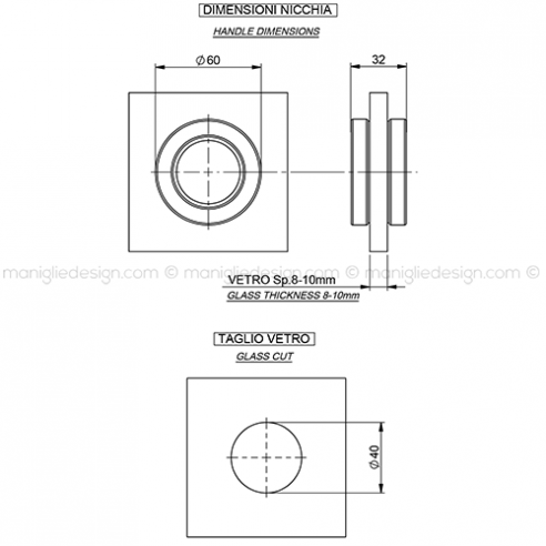 Nicchia diametro 60 mm h.13 mm per porta in vetro NVT603