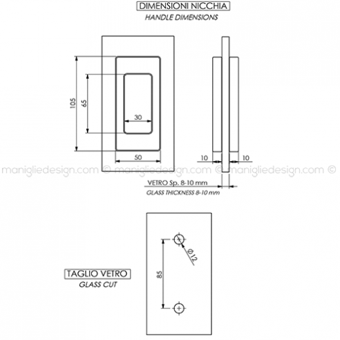 Nicchia rettangolare aperta per porta in vetro NVT604