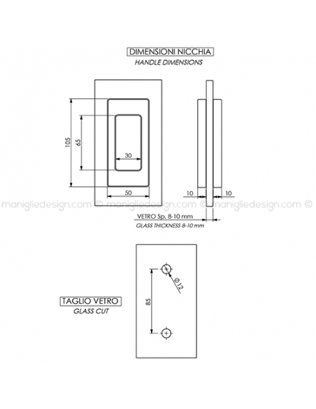 Nicchia rettangolare aperta per porta in vetro NVT604