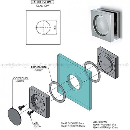 Nicchia quadrata 55x55 mm per porta in vetro NVT606