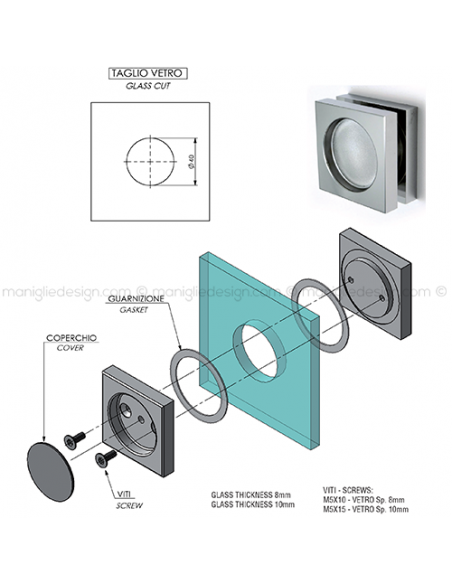 Nicchia quadrata 55x55 mm per porta in vetro NVT606