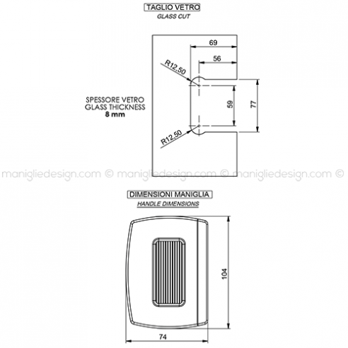 Nicchia rettangolare cieca per porta in vetro NVT607