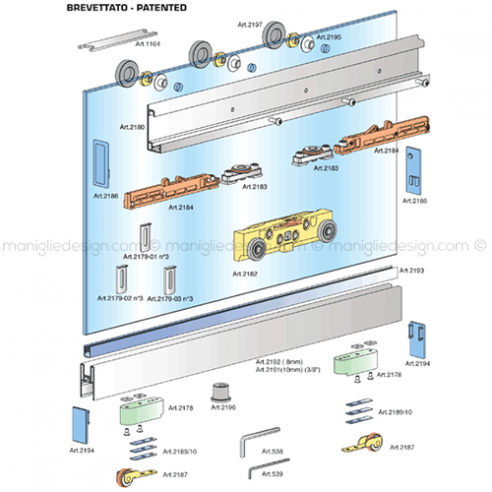 Sistema invisibile porta scorrevole in vetro Magic 1800/VB/10