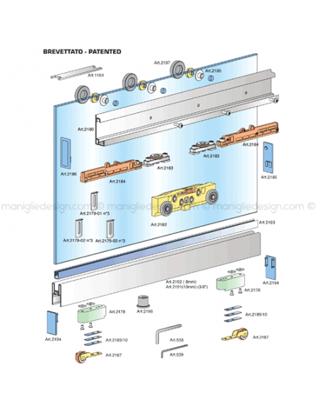 Sistema invisibile porta scorrevole in vetro Magic 1800/VB/10