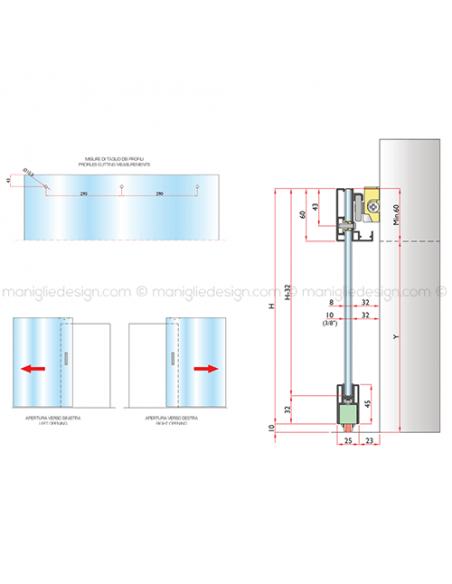 Sistema invisibile porta scorrevole in vetro Magic 1800/VB/10