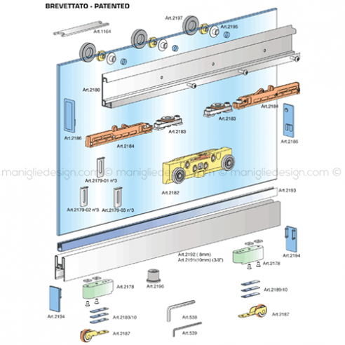 Sistema invisibile porta scorrevole in vetro Magic 1100/VF/10