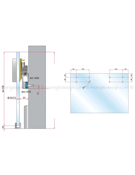 Sistema per porta scorrevole in vetro Diva Air con binario 3 metri