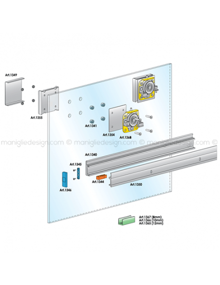 Sistema per porta scorrevole in vetro Diva con binario 2 metri