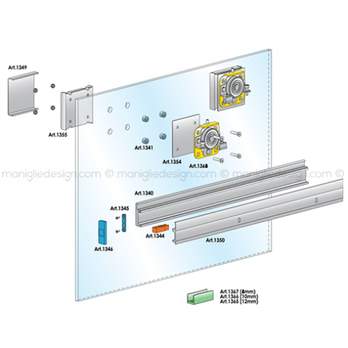 Sistema per porta scorrevole in vetro Diva con binario 3 metri