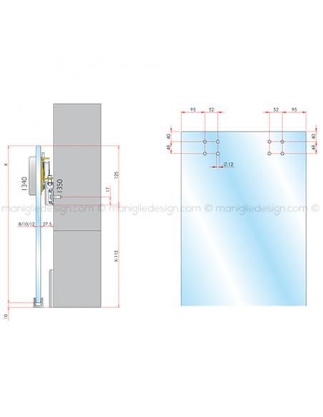 Sistema per porta scorrevole in vetro Diva con binario 3 metri