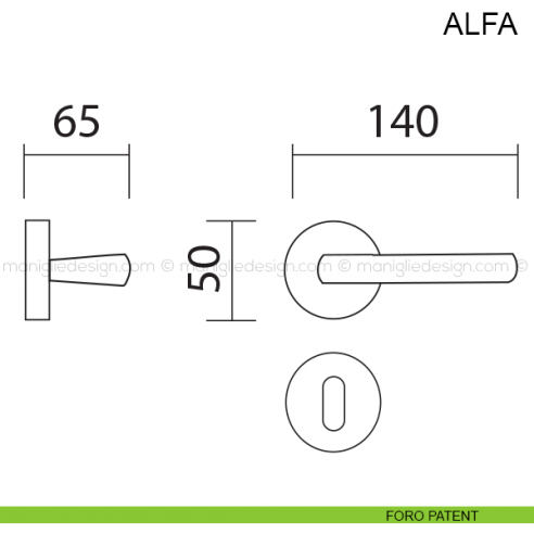 Maniglia per porta Alfa Pasini con legno di rovere foro patent