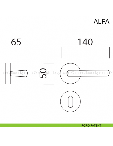 Maniglia per porta Alfa Pasini con legno di rovere foro patent