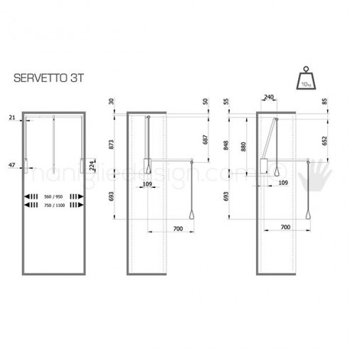 Servetto 3T per armadio disegno tecnico
