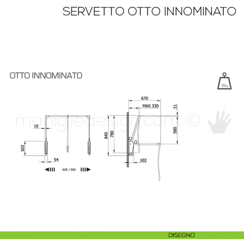 Servetto Otto Innominato per cabina armadio disegno tecnico